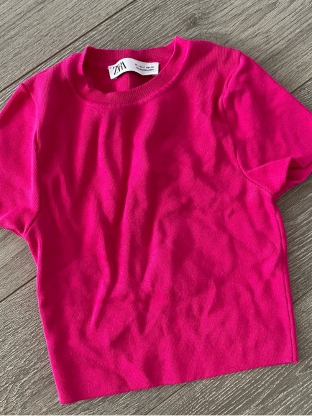 Zara Hot Pink Fitted Short Sleeve Knit Top
